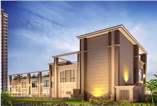Double-height grand entrance lobby and covered drop-off porch